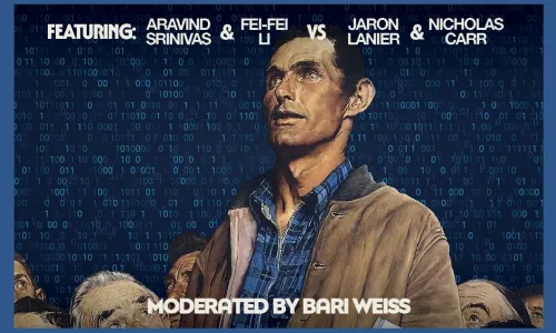 Norman Rockwell painting Freedom of Speech with binary code in the background